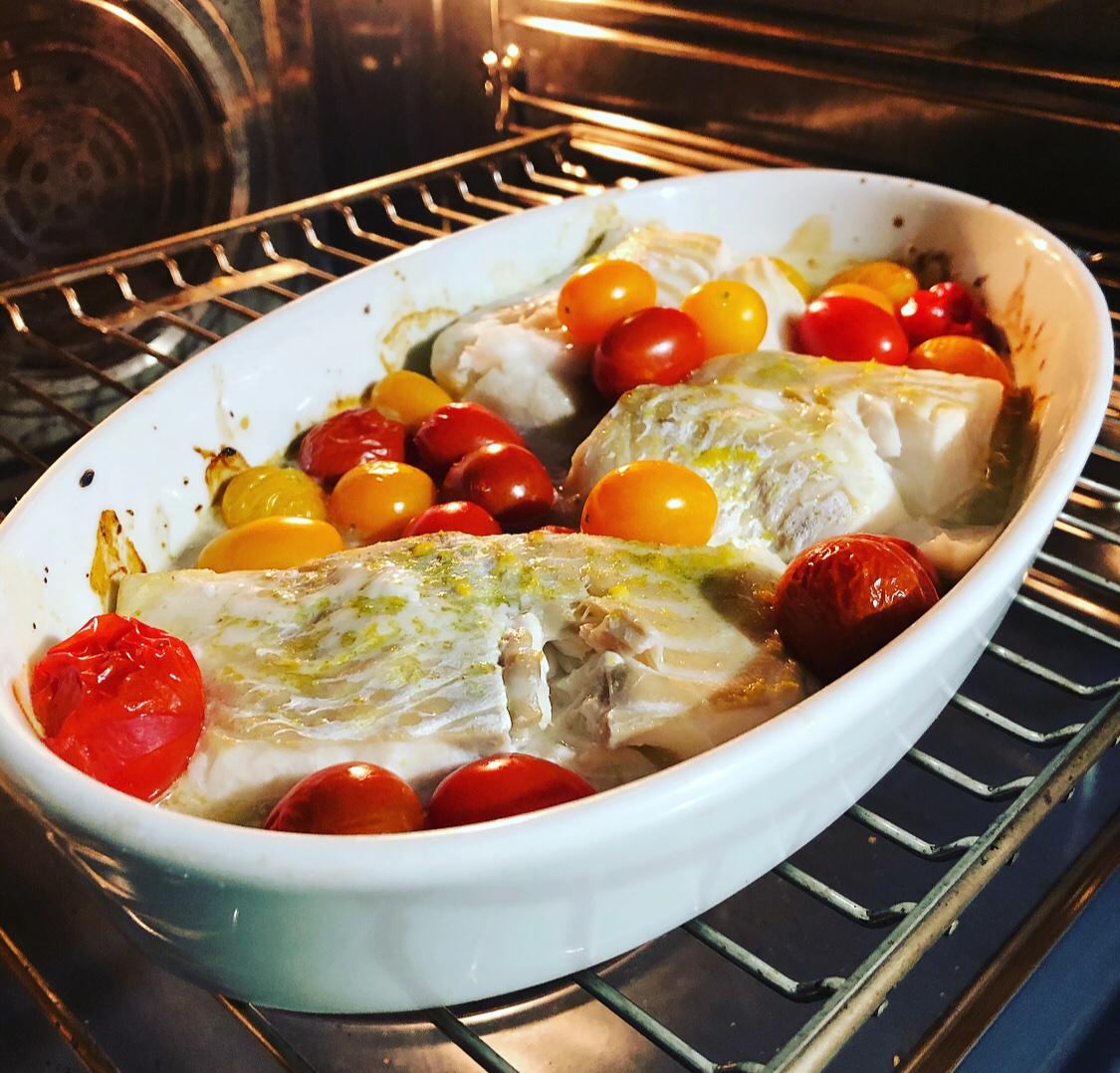 Colin, tomate et citron au four
